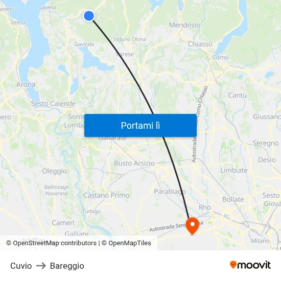Cuvio to Bareggio map