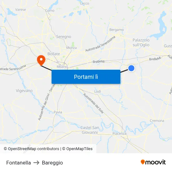 Fontanella to Bareggio map