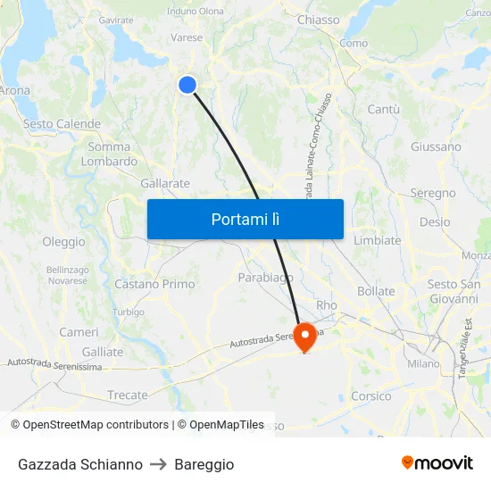 Gazzada Schianno to Bareggio map