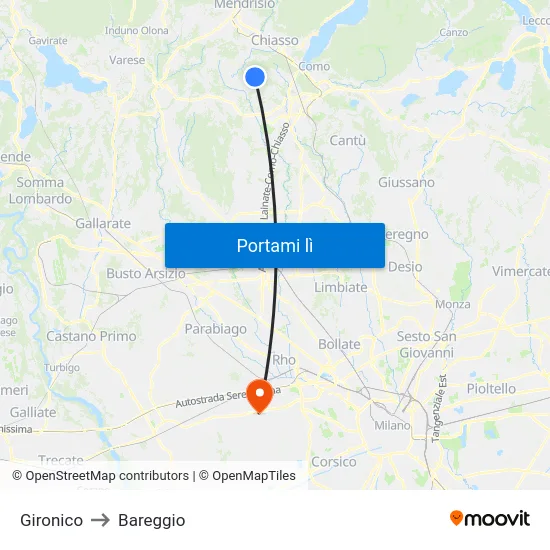 Gironico to Bareggio map