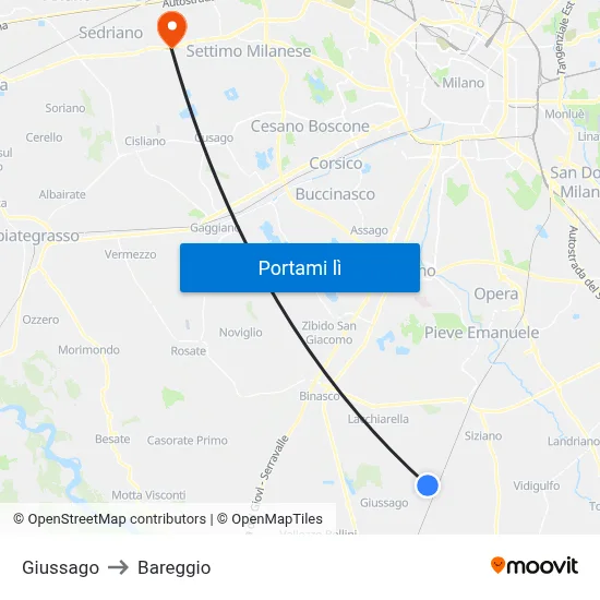 Giussago to Bareggio map