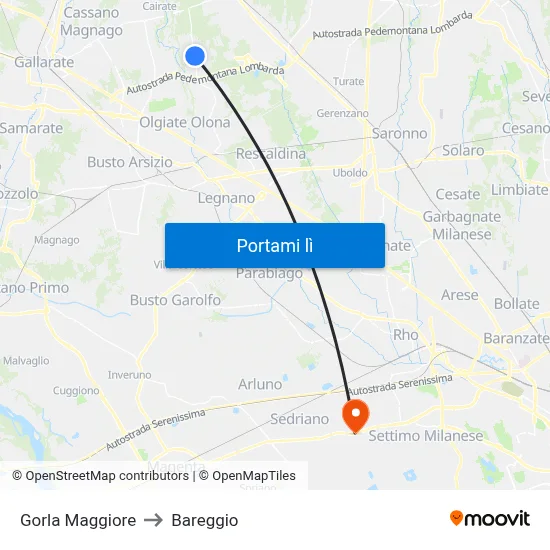 Gorla Maggiore to Bareggio map