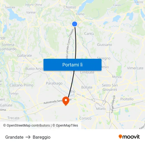 Grandate to Bareggio map