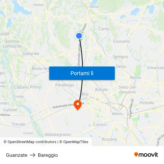 Guanzate to Bareggio map