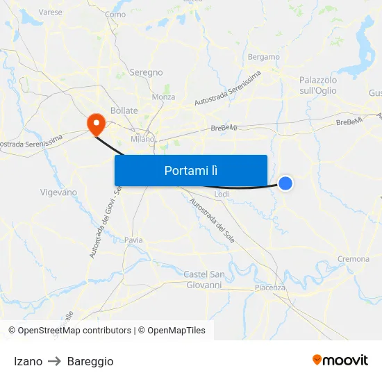 Izano to Bareggio map