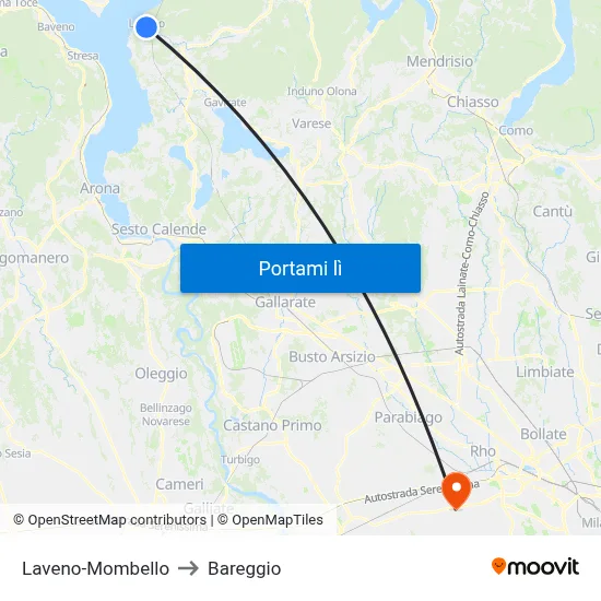 Laveno-Mombello to Bareggio map