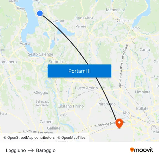 Leggiuno to Bareggio map