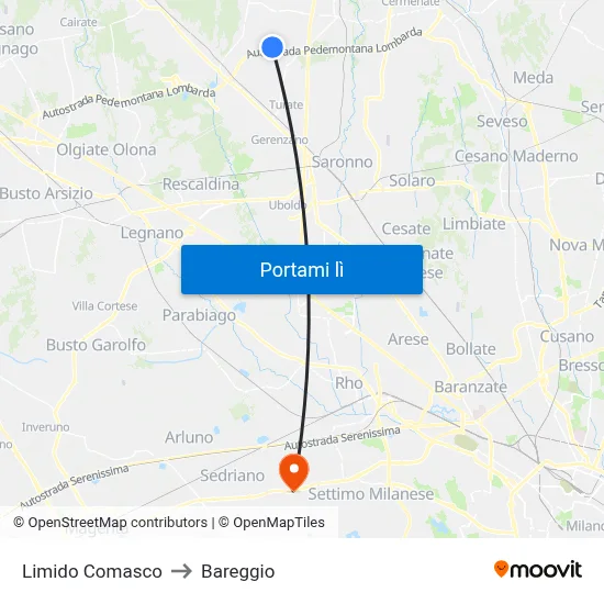 Limido Comasco to Bareggio map