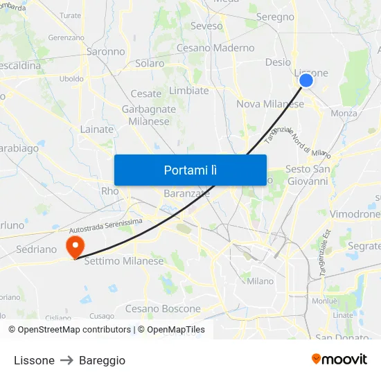 Lissone to Bareggio map