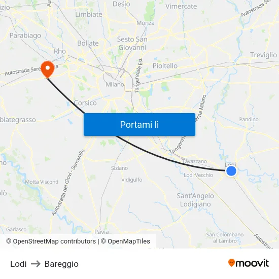 Lodi to Bareggio map