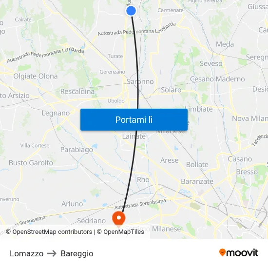 Lomazzo to Bareggio map