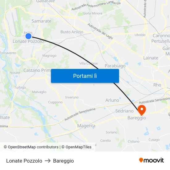 Lonate Pozzolo to Bareggio map