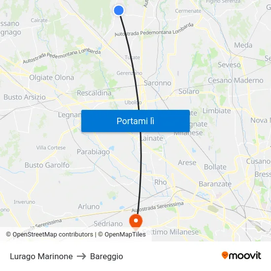 Lurago Marinone to Bareggio map