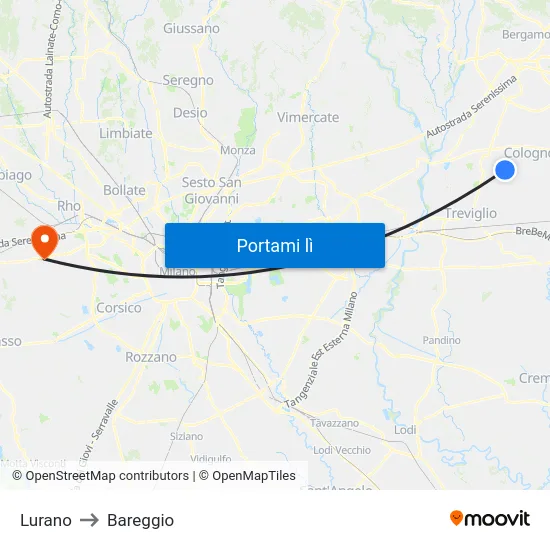 Lurano to Bareggio map