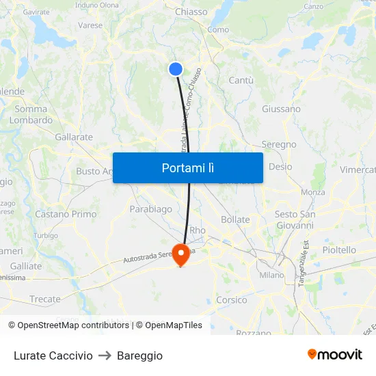Lurate Caccivio to Bareggio map
