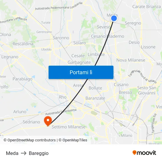 Meda to Bareggio map
