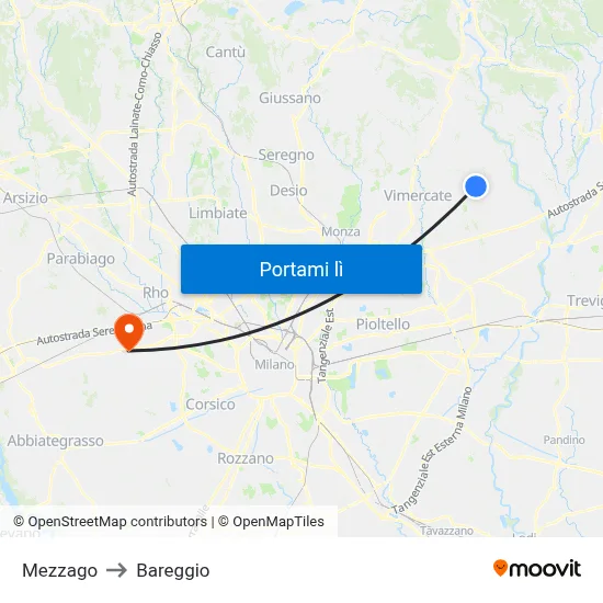 Mezzago to Bareggio map