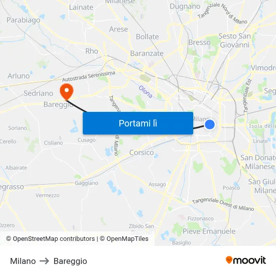 Milano to Bareggio map