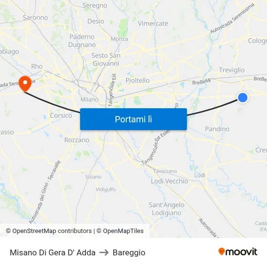 Misano Di Gera D' Adda to Bareggio map