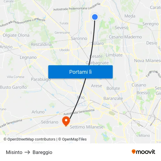 Misinto to Bareggio map