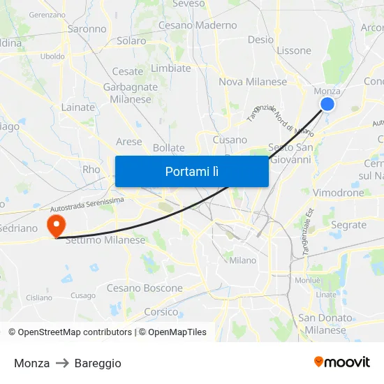 Monza to Bareggio map