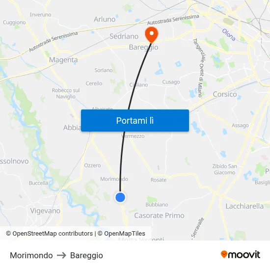Morimondo to Bareggio map