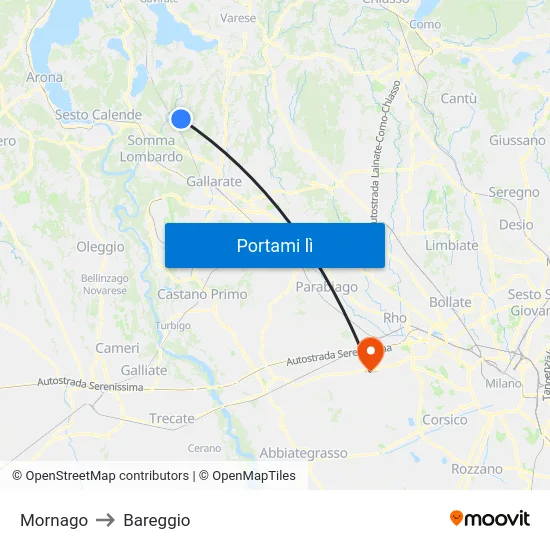 Mornago to Bareggio map