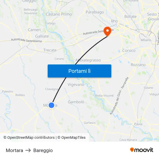 Mortara to Bareggio map