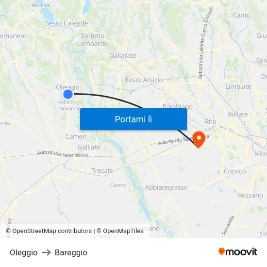 Oleggio to Bareggio map