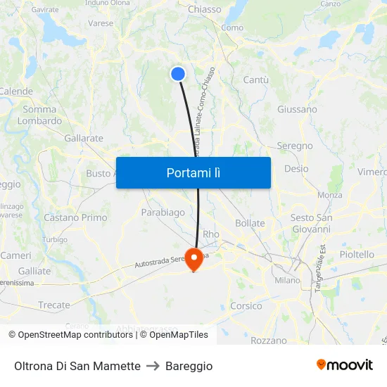 Oltrona Di San Mamette to Bareggio map