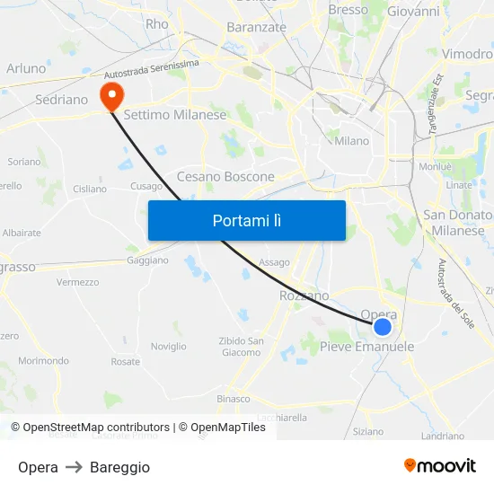 Opera to Bareggio map