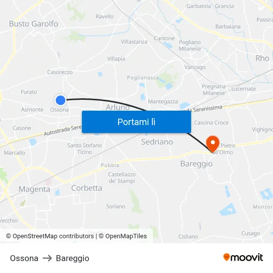 Ossona to Bareggio map