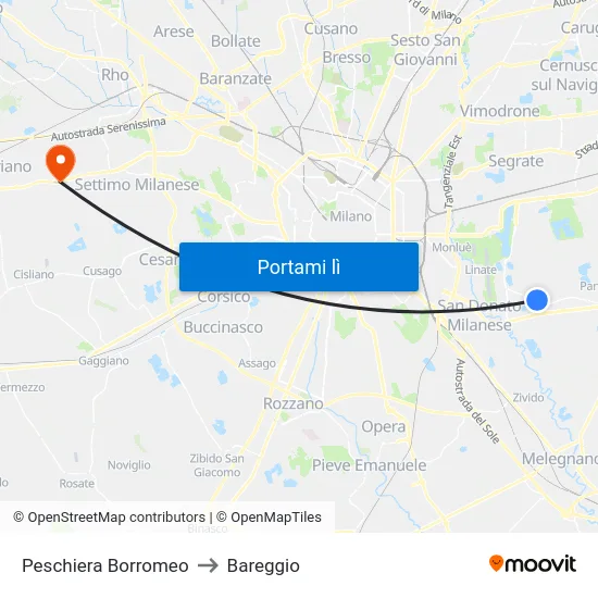 Peschiera Borromeo to Bareggio map