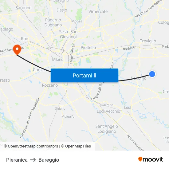 Pieranica to Bareggio map