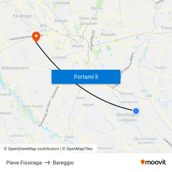 Pieve Fissiraga to Bareggio map