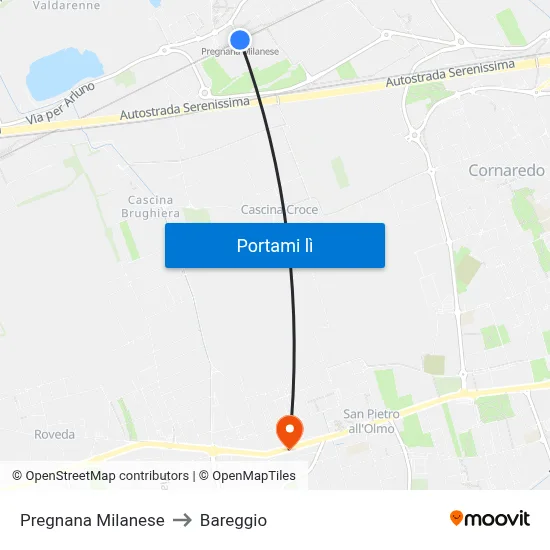 Pregnana Milanese to Bareggio map
