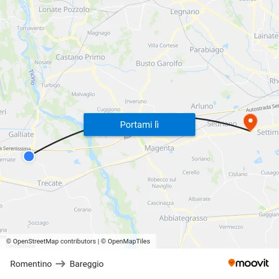 Romentino to Bareggio map