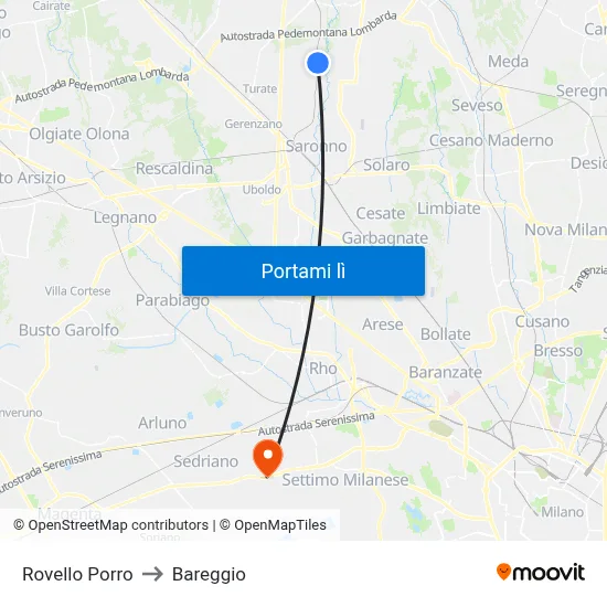 Rovello Porro to Bareggio map