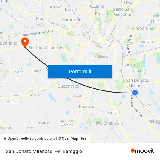 San Donato Milanese to Bareggio map