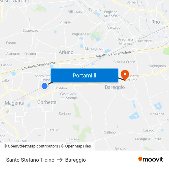 Santo Stefano Ticino to Bareggio map