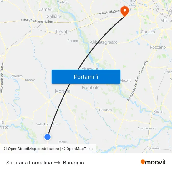Sartirana Lomellina to Bareggio map