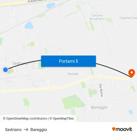 Sedriano to Bareggio map