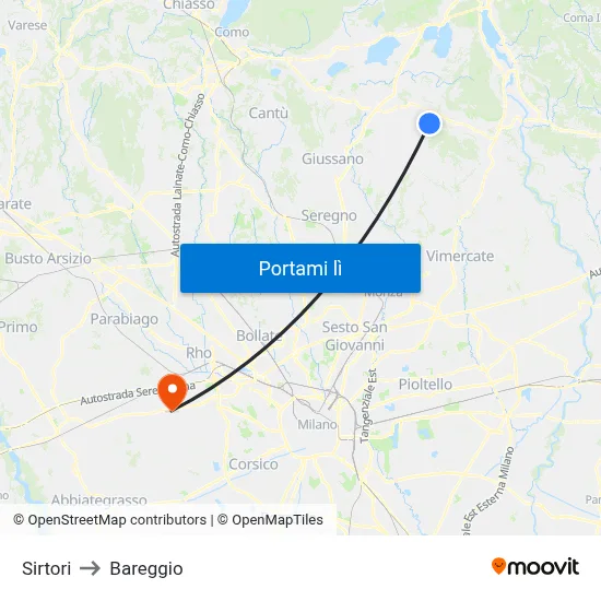 Sirtori to Bareggio map
