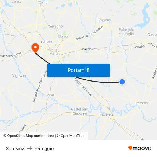 Soresina to Bareggio map