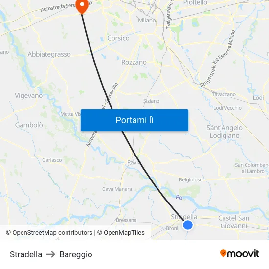 Stradella to Bareggio map