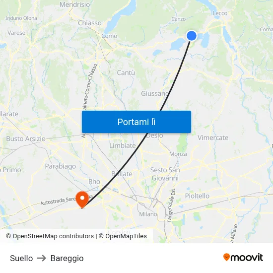 Suello to Bareggio map