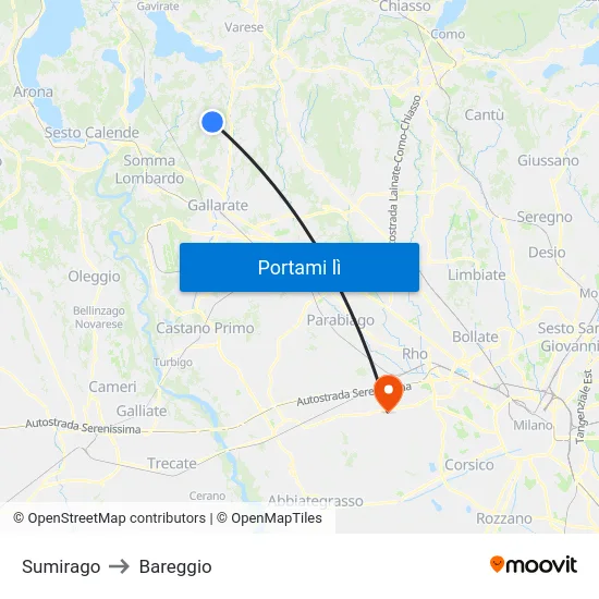 Sumirago to Bareggio map