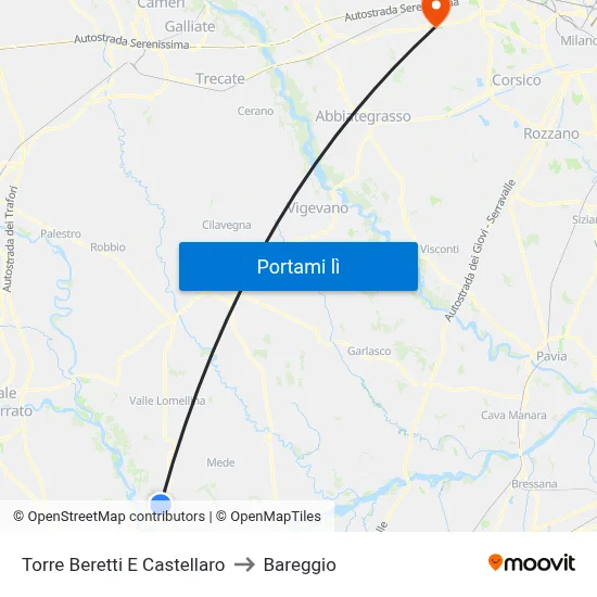 Torre Beretti E Castellaro to Bareggio map