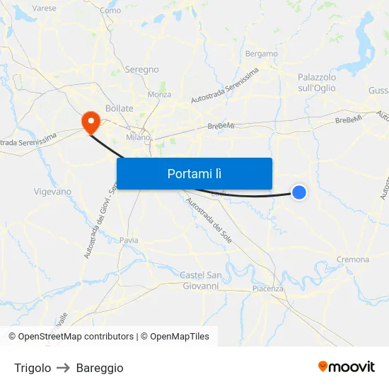 Trigolo to Bareggio map