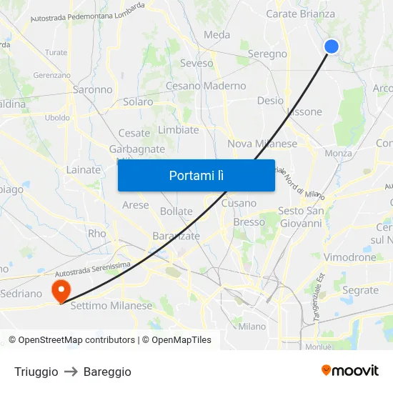 Triuggio to Bareggio map